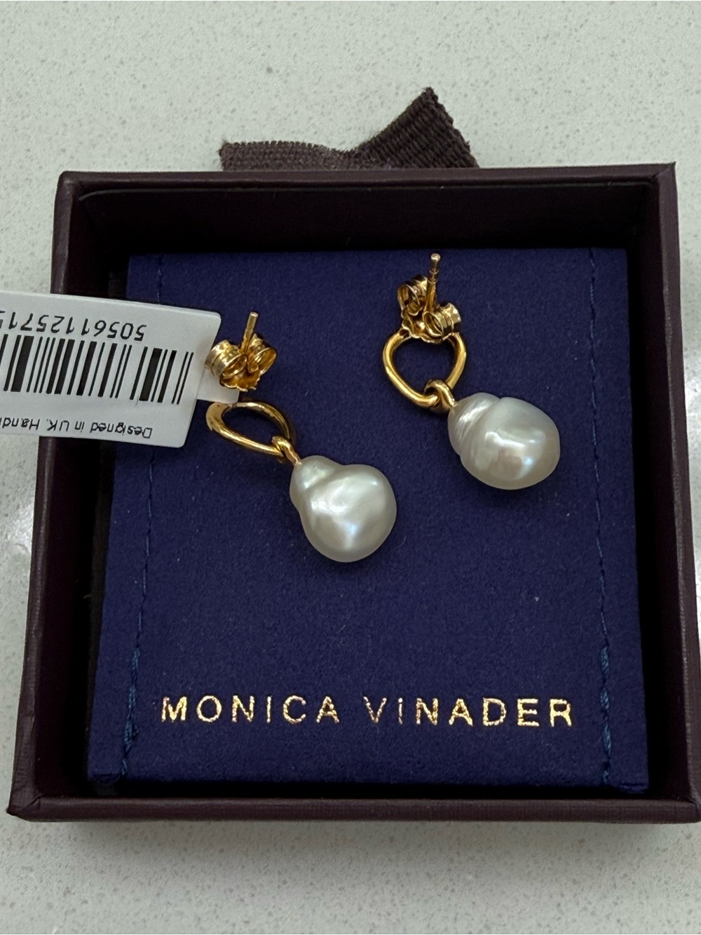 MONICA VINADER Gold plated Earrings with White Baroque Pearls NWT